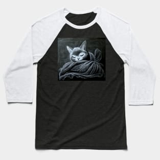 Sleeping Cat on Blankets Baseball T-Shirt